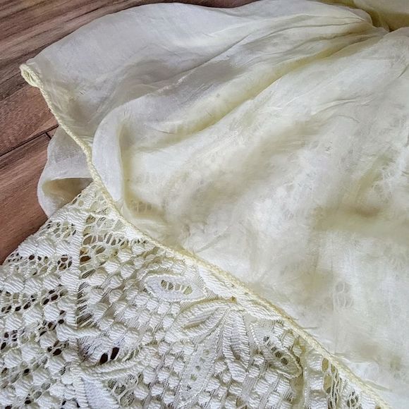 Made in Italy Peplum Lace Crochet Organza Silk Half Sleeve Yellow Blouse - Picture 3 of 13